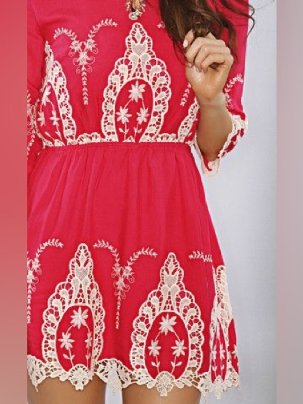 Ark & Co Red Mini Dress with Cream Lace Trim